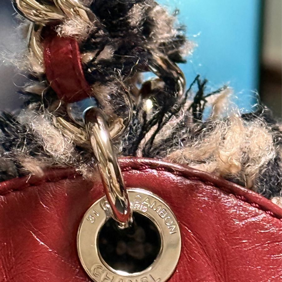 🍒CHANEL稀有粗尼酒紅托特包 2F241215-1-17