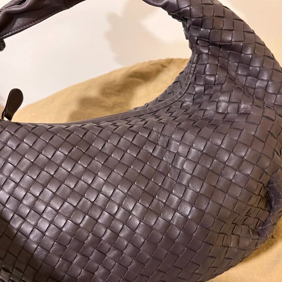 BOTTEGA VENETA BV (限量色) 藕紫咖色 編織包 彎月包 拉鍊包 肩背包 牛角包(極新)-1