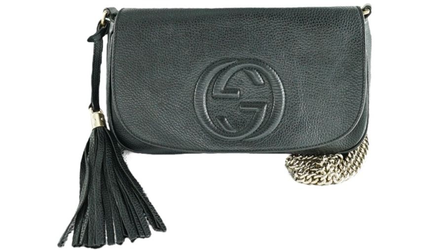 GUCCI 古馳 Gucci GG 鏈條 斜背包 黑金 SOHO牛皮 流蘇 鏈帶 斜背包 單肩包-1