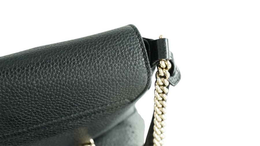 GUCCI 古馳 Gucci GG 鏈條 斜背包 黑金 SOHO牛皮 流蘇 鏈帶 斜背包 單肩包-4
