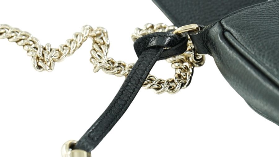 GUCCI 古馳 Gucci GG 鏈條 斜背包 黑金 SOHO牛皮 流蘇 鏈帶 斜背包 單肩包-11
