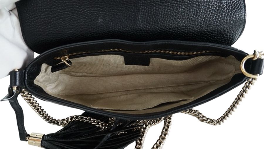 GUCCI 古馳 Gucci GG 鏈條 斜背包 黑金 SOHO牛皮 流蘇 鏈帶 斜背包 單肩包-15