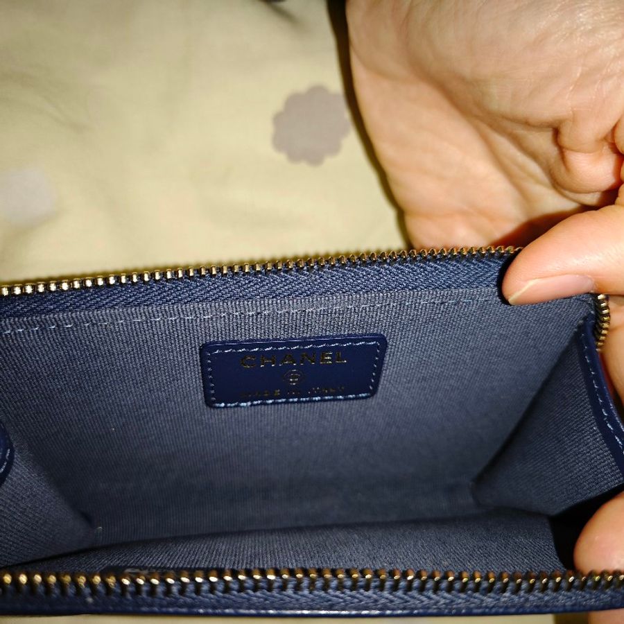 CHANEL COIN PURSE CARD HOLDER SHORT WALLET 卡包 三邊拉鏈 零錢包 藍色-11