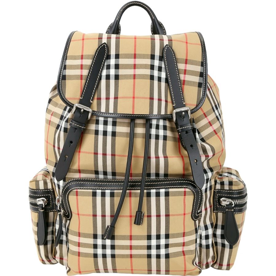 BURBERRY 巴寶莉 The Rucksack Vintage 大型 格紋軍旅後背包(古典黃)-0