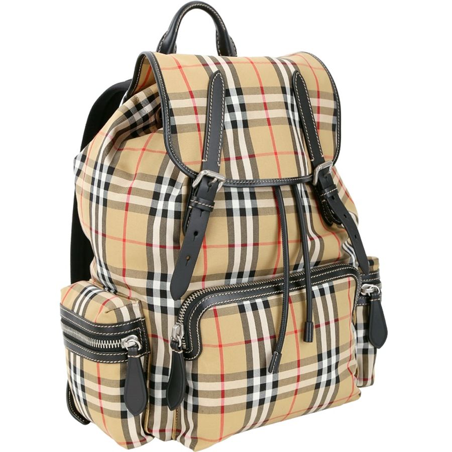 BURBERRY 巴寶莉 The Rucksack Vintage 大型 格紋軍旅後背包(古典黃)-1