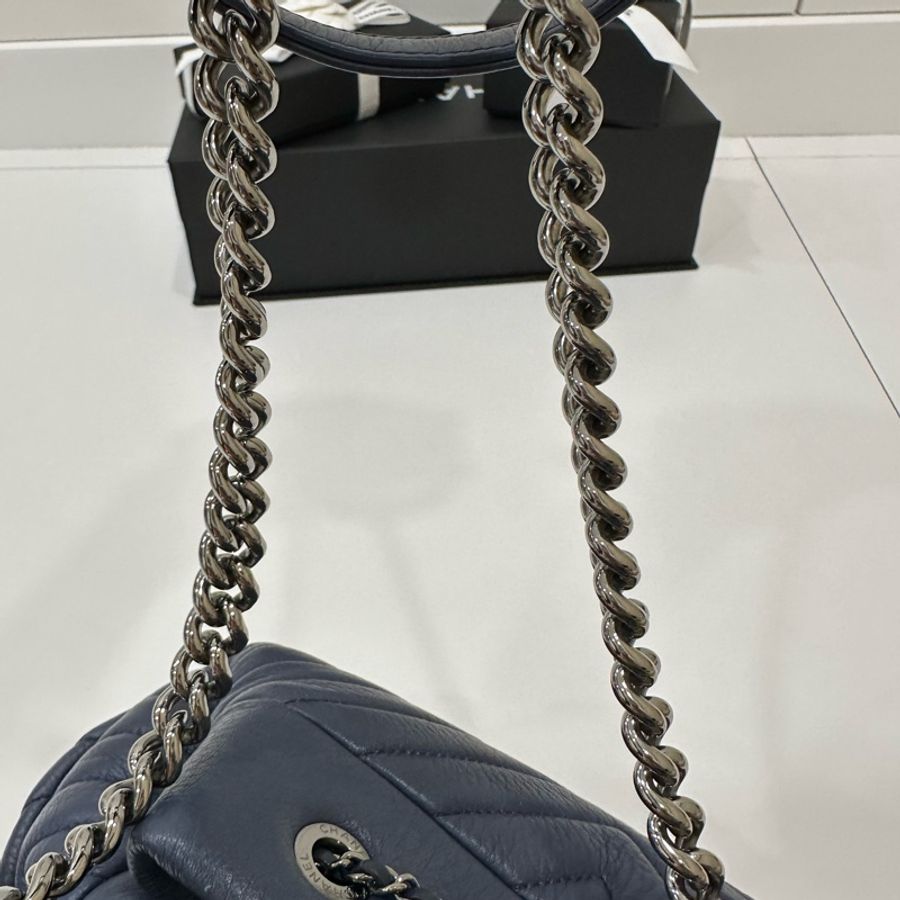 Chanel 香奈兒 藍色 人字紋 抽繩 水桶包 手提包 斜背包 肩背包 側背包-30