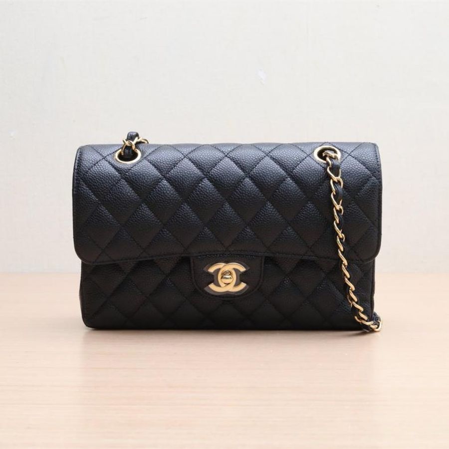 CHANEL(香奈兒) CF 口蓋包 小號 23cm 黑色 荔枝 29開 金扣 菱格紋-0