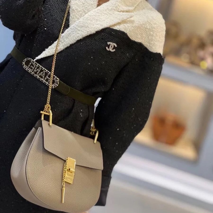 Chloe Drew bag 大象灰 麂皮 金釦 小豬包 手提包 鍊條包 帶鏈包 斜背包 肩背包-36