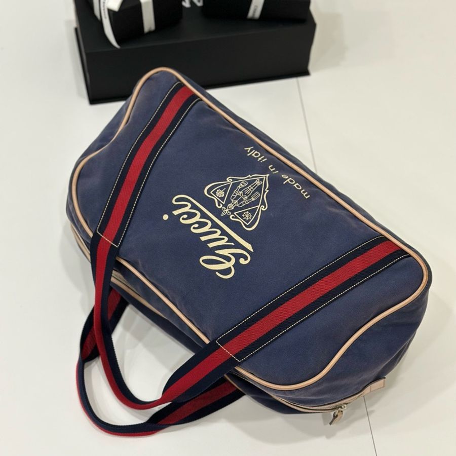 gucci 復古 藍紅 超輕量 肩背包 手提包 登機包 行李袋 旅行袋-12