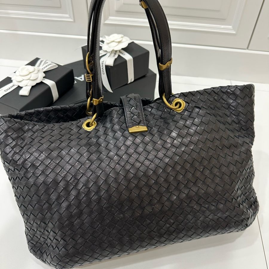 BOTTEGA VENETA(葆蝶家)BV黑色 編織 羅馬 鎖頭 托特包 肩背包 手提包 公事包 電腦包-10