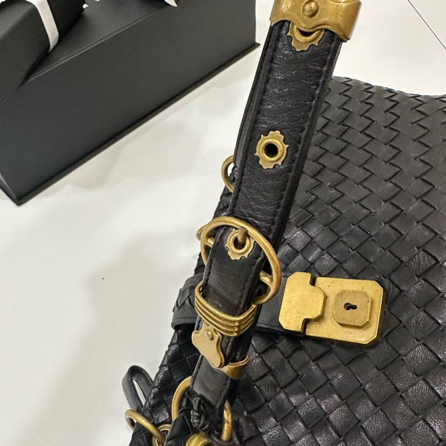BOTTEGA VENETA(葆蝶家)BV黑色 編織 羅馬 鎖頭 托特包 肩背包 手提包 公事包 電腦包-14