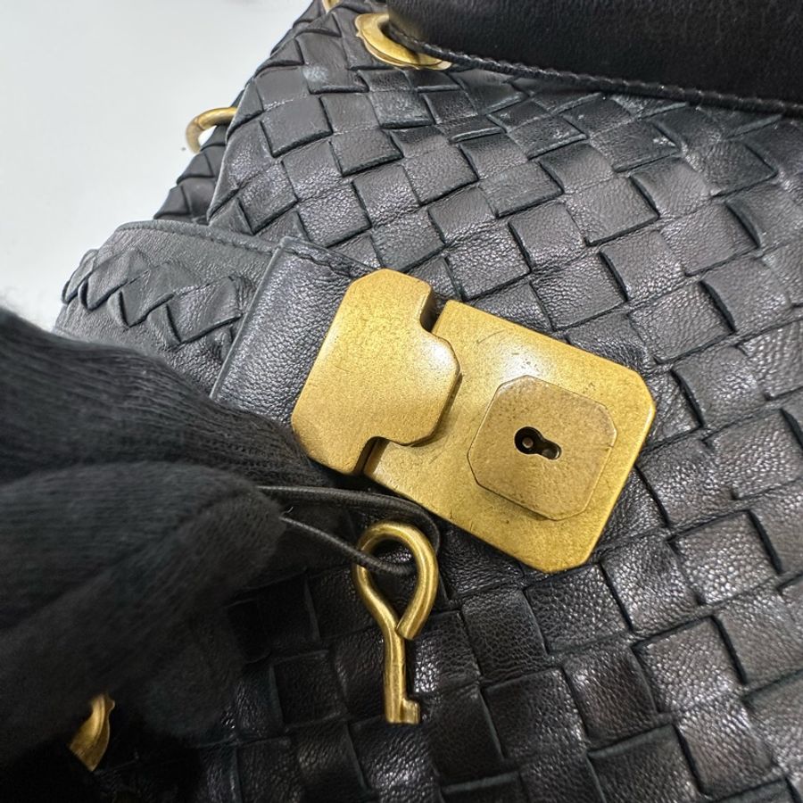 BOTTEGA VENETA(葆蝶家)BV黑色 編織 羅馬 鎖頭 托特包 肩背包 手提包 公事包 電腦包-15