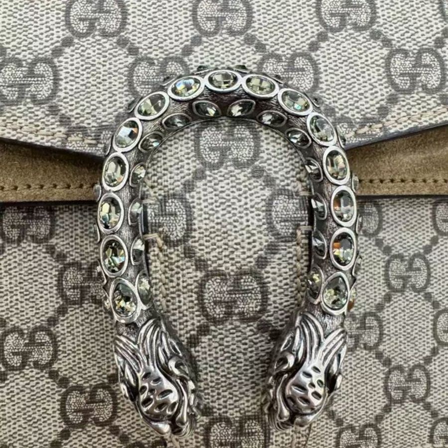 全新全套Gucci 新款酒神 鑽扣小號駝色-6