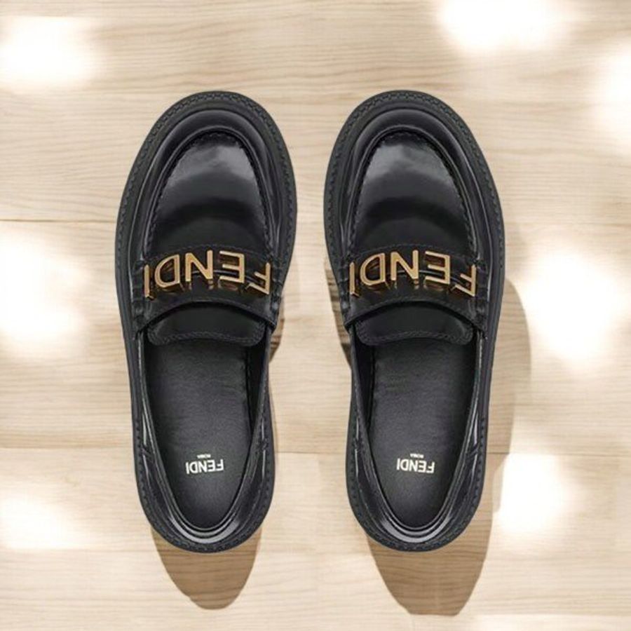 FENDI Fendigraphy 皮革樂福鞋/黑38號-0