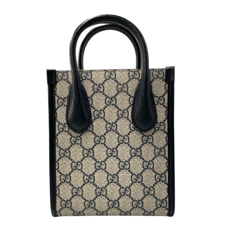 GUCCI 古馳 塗層帆布 銀扣 手挽 肩背 兩用袋 藍色/米色-2