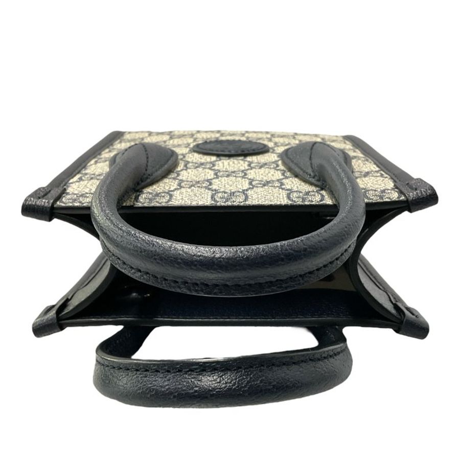 GUCCI 古馳 塗層帆布 銀扣 手挽 肩背 兩用袋 藍色/米色-8