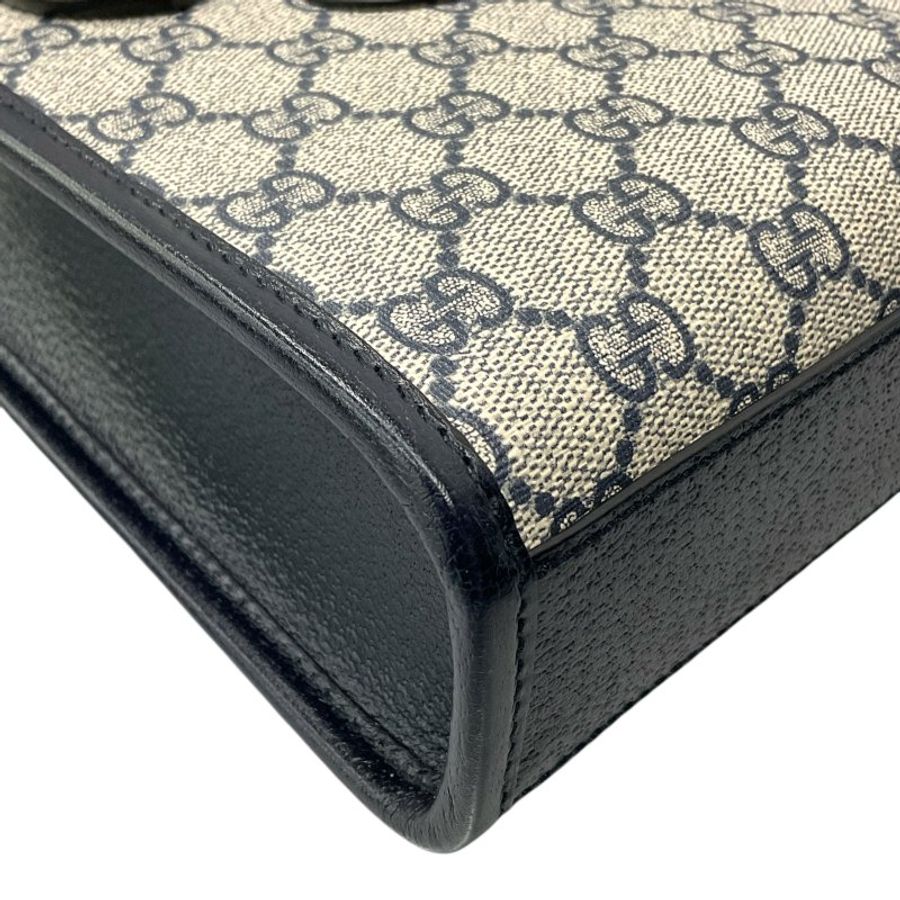 GUCCI 古馳 塗層帆布 銀扣 手挽 肩背 兩用袋 藍色/米色-10