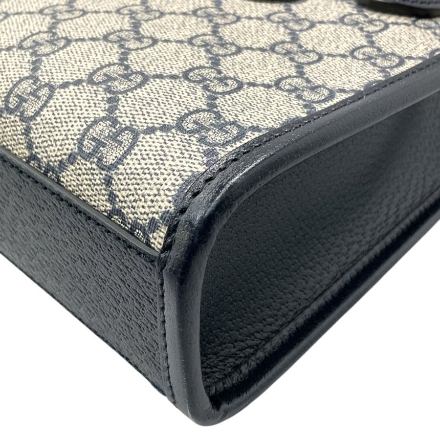 GUCCI 古馳 塗層帆布 銀扣 手挽 肩背 兩用袋 藍色/米色-11
