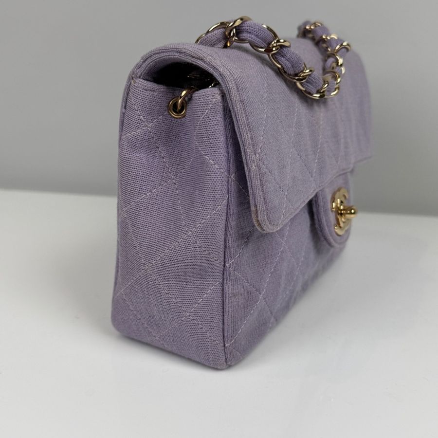 Chanel 薰衣草紫 布面 菱格紋 金鏈 17cm 經典 mini coco 方胖子 A35200 便宜賣-8