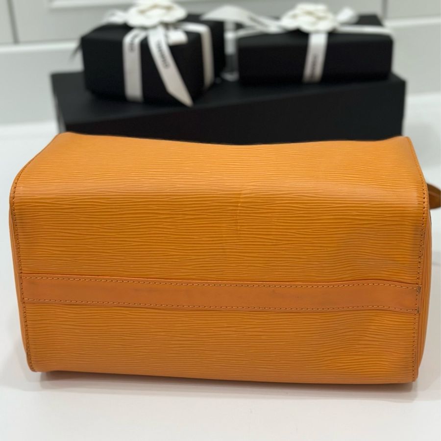 Louis Vuitton LV Epi Speedy30 橘黃色 手提包 斜背包 肩背包-28