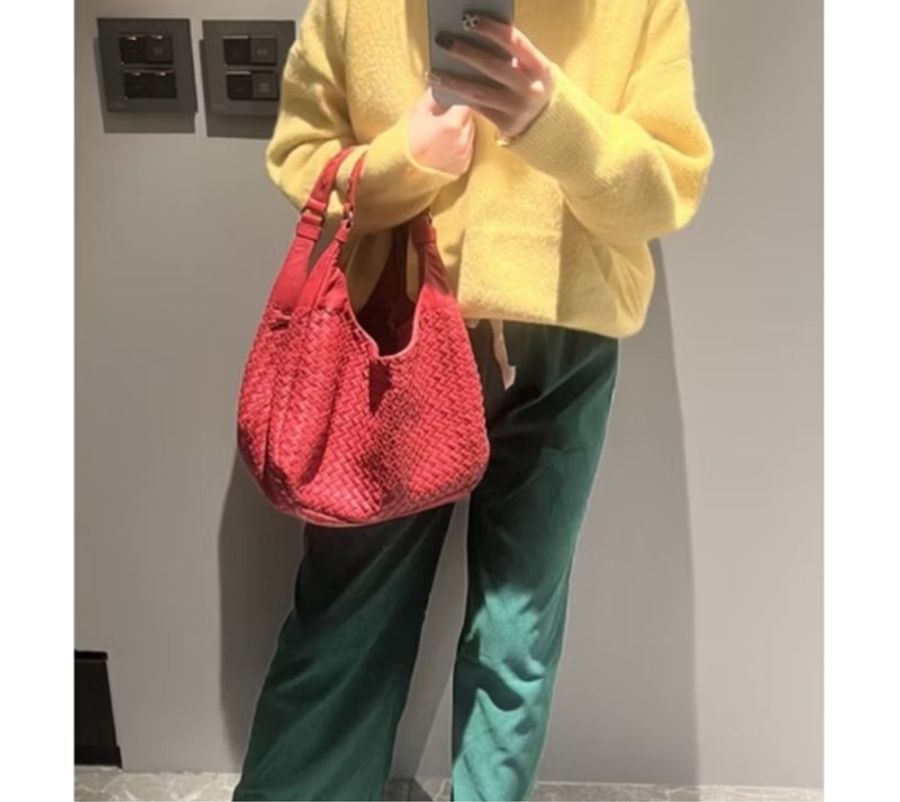 Bottega Veneta 正紅 經典款campana 雙肩編織包#含運-4