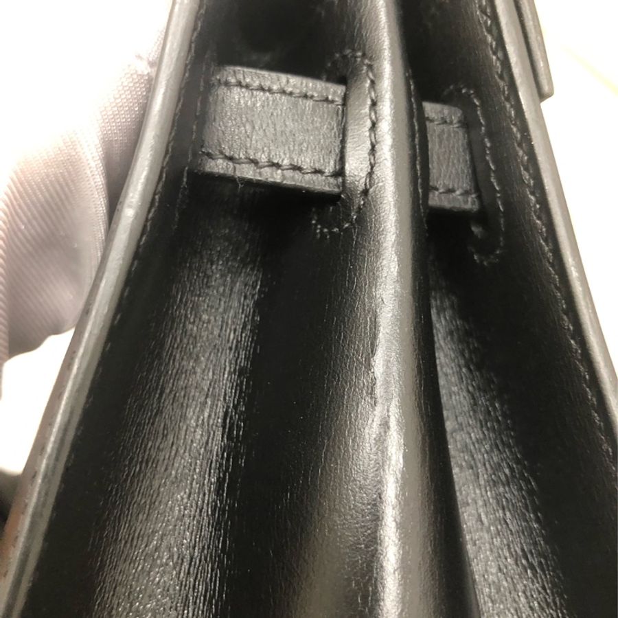 Hermes愛馬仕Kelly大耳朵黑金box皮單肩手提包,圓圈V刻-10