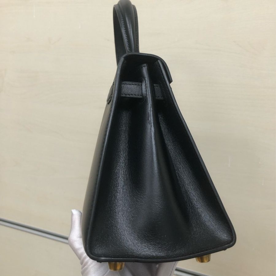 Hermes愛馬仕Kelly大耳朵黑金box皮單肩手提包,圓圈V刻-12
