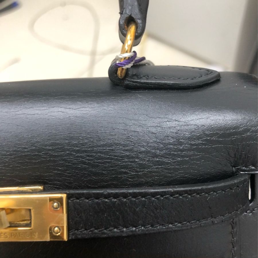 Hermes愛馬仕Kelly大耳朵黑金box皮單肩手提包,圓圈V刻-13