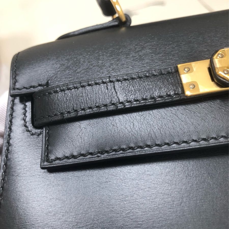 Hermes愛馬仕Kelly大耳朵黑金box皮單肩手提包,圓圈V刻-14