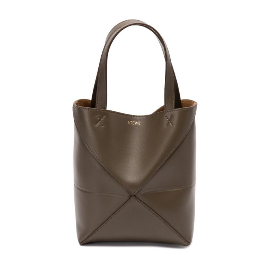【LOEWE 羅威】Mini Puzzle Fold Tote 迷你 亮面小牛皮 折疊 托特包 肩背包 深卡其綠色-0