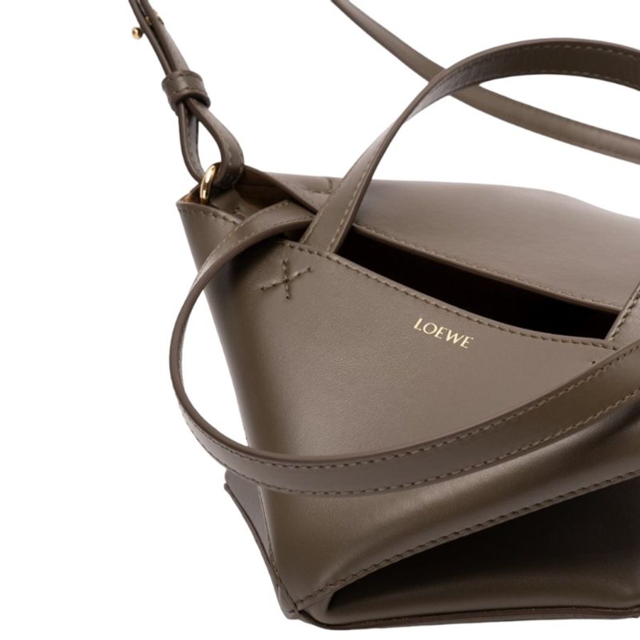 【LOEWE 羅威】Mini Puzzle Fold Tote 迷你 亮面小牛皮 折疊 托特包 肩背包 深卡其綠色-3