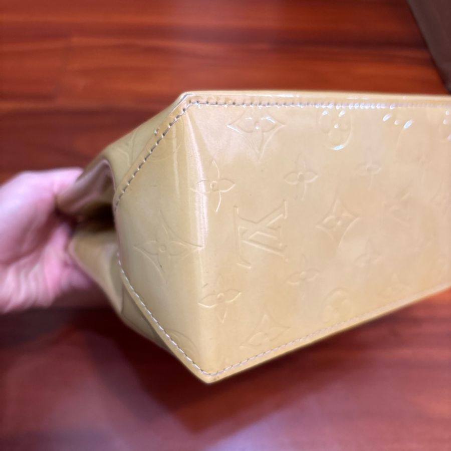 Louis Vuitton 漆皮壓紋小手提包黃色-8