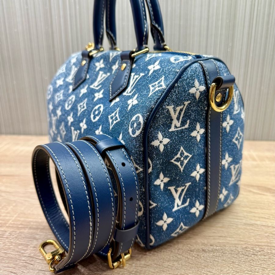 LV M59609 speedy 25限量老花丹寧牛仔背帶款波士頓包-2