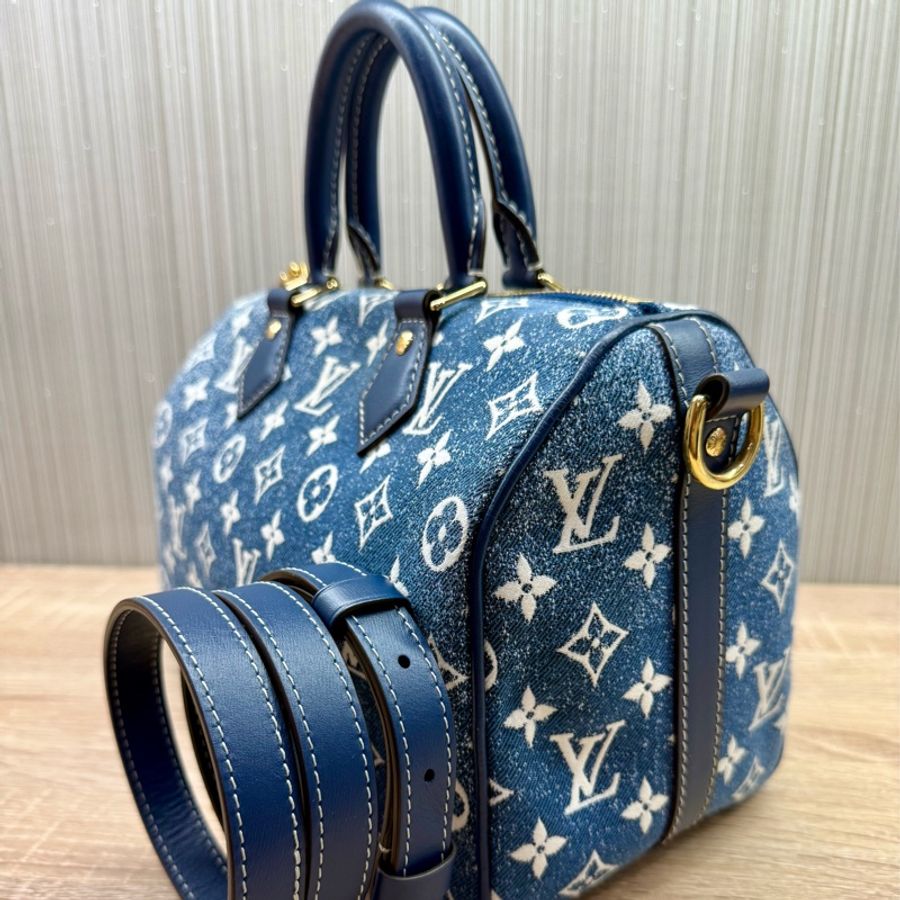 LV M59609 speedy 25限量老花丹寧牛仔背帶款波士頓包-7