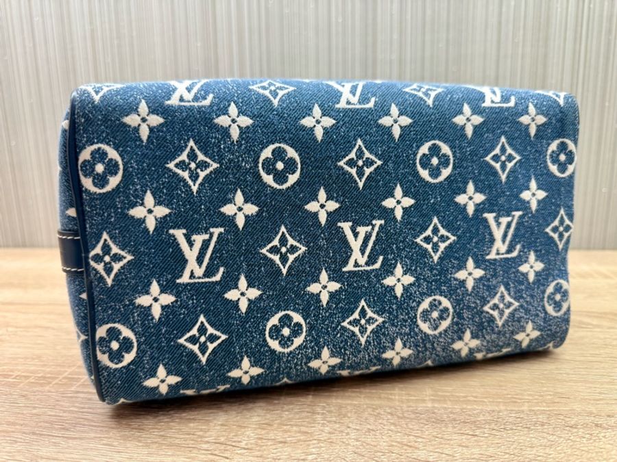 LV M59609 speedy 25限量老花丹寧牛仔背帶款波士頓包-13