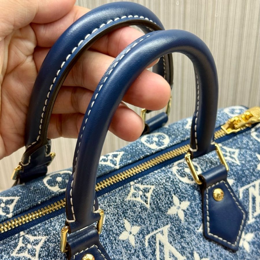LV M59609 speedy 25限量老花丹寧牛仔背帶款波士頓包-24