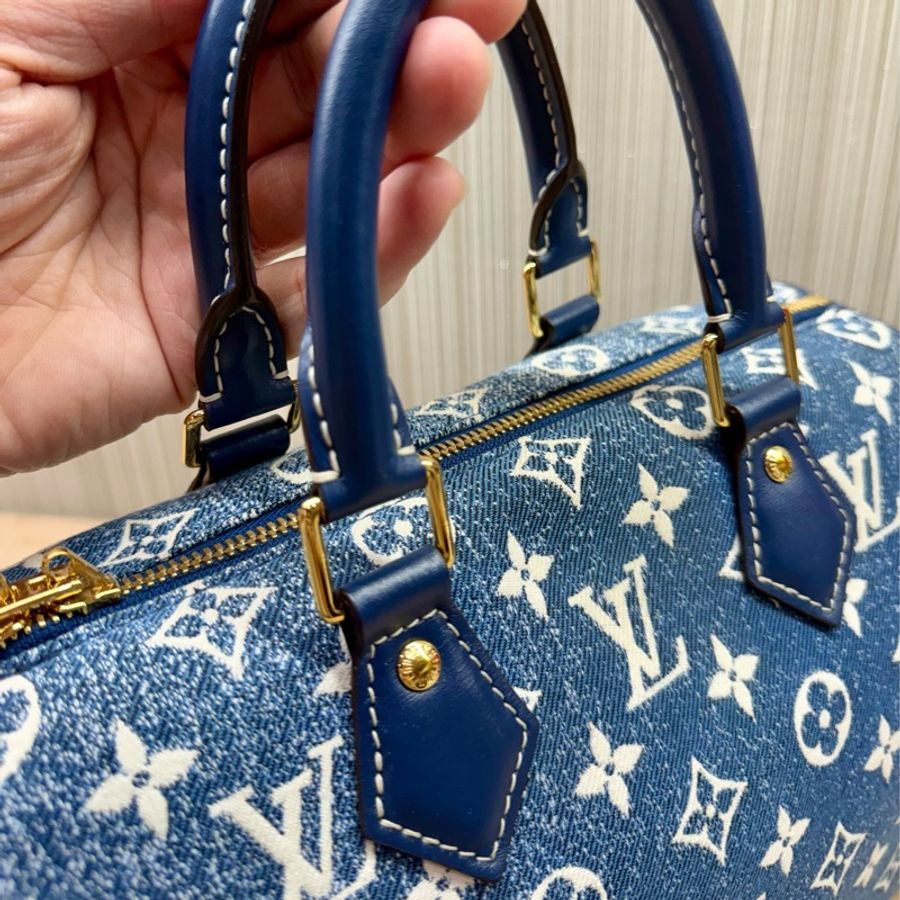 LV M59609 speedy 25限量老花丹寧牛仔背帶款波士頓包-26