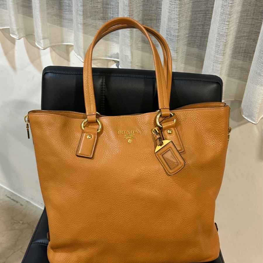 95新以上🔥Prada焦糖棕牛皮肩背托特包👜🉑單肩🉑手提-1