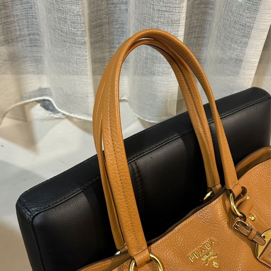 95新以上🔥Prada焦糖棕牛皮肩背托特包👜🉑單肩🉑手提-9