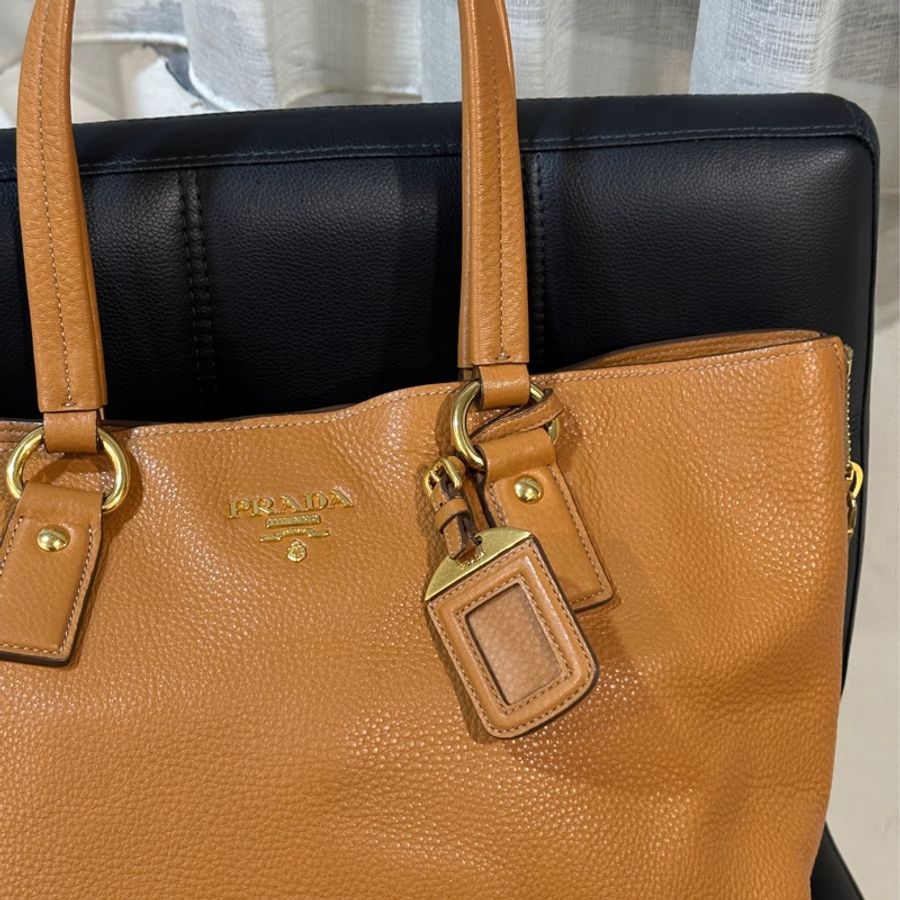 95新以上🔥Prada焦糖棕牛皮肩背托特包👜🉑單肩🉑手提-11