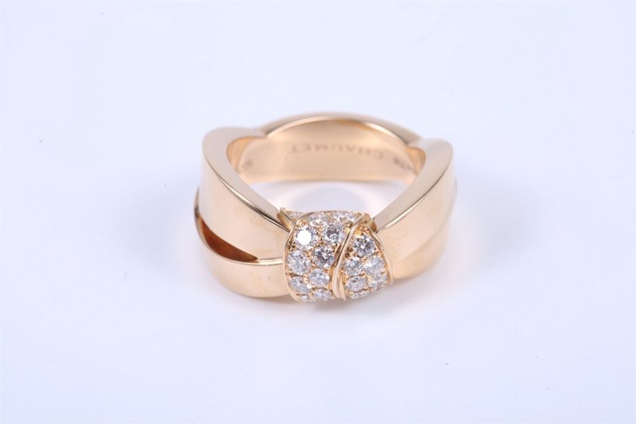 CHAUMET(尚美巴黎) 蝴蝶結 18k金 半鑽 戒指 50 玫瑰金-1
