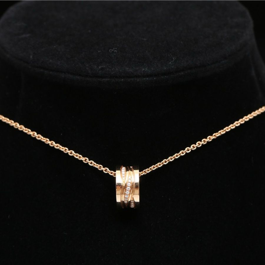 BVLGARI(寶格麗) B.ZERO1 彈簧項鏈 鏤空 鑲鑽 鑽石/18K玫瑰金 項鏈 玫瑰金-0