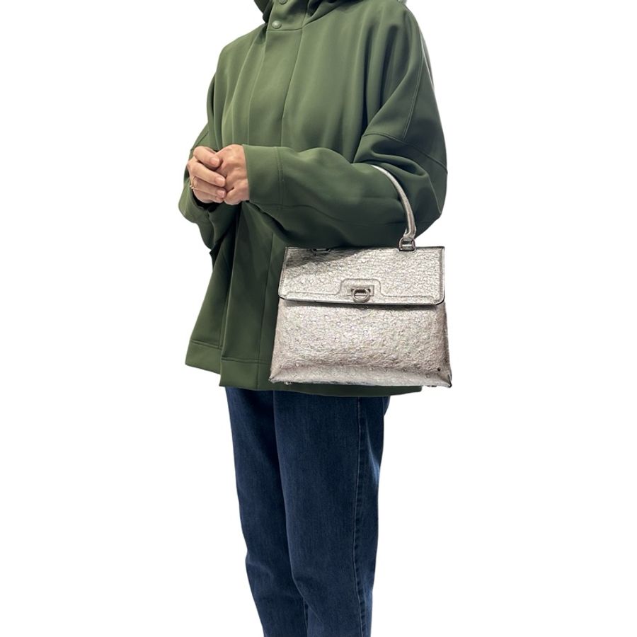 Salvatore Ferragamo Trifolio 鴕鳥皮手提/肩背包（亮銀）-2