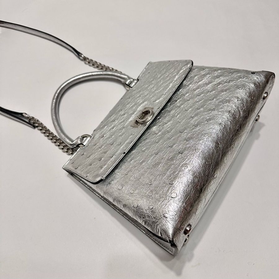 Salvatore Ferragamo Trifolio 鴕鳥皮手提/肩背包（亮銀）-4