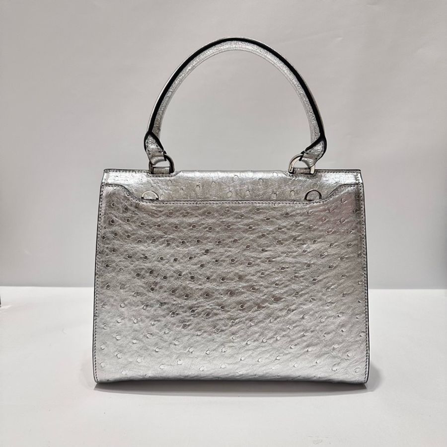 Salvatore Ferragamo Trifolio 鴕鳥皮手提/肩背包（亮銀）-8