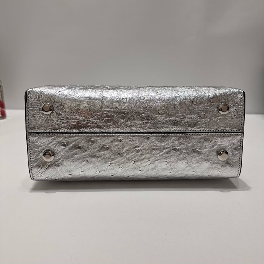 Salvatore Ferragamo Trifolio 鴕鳥皮手提/肩背包（亮銀）-9