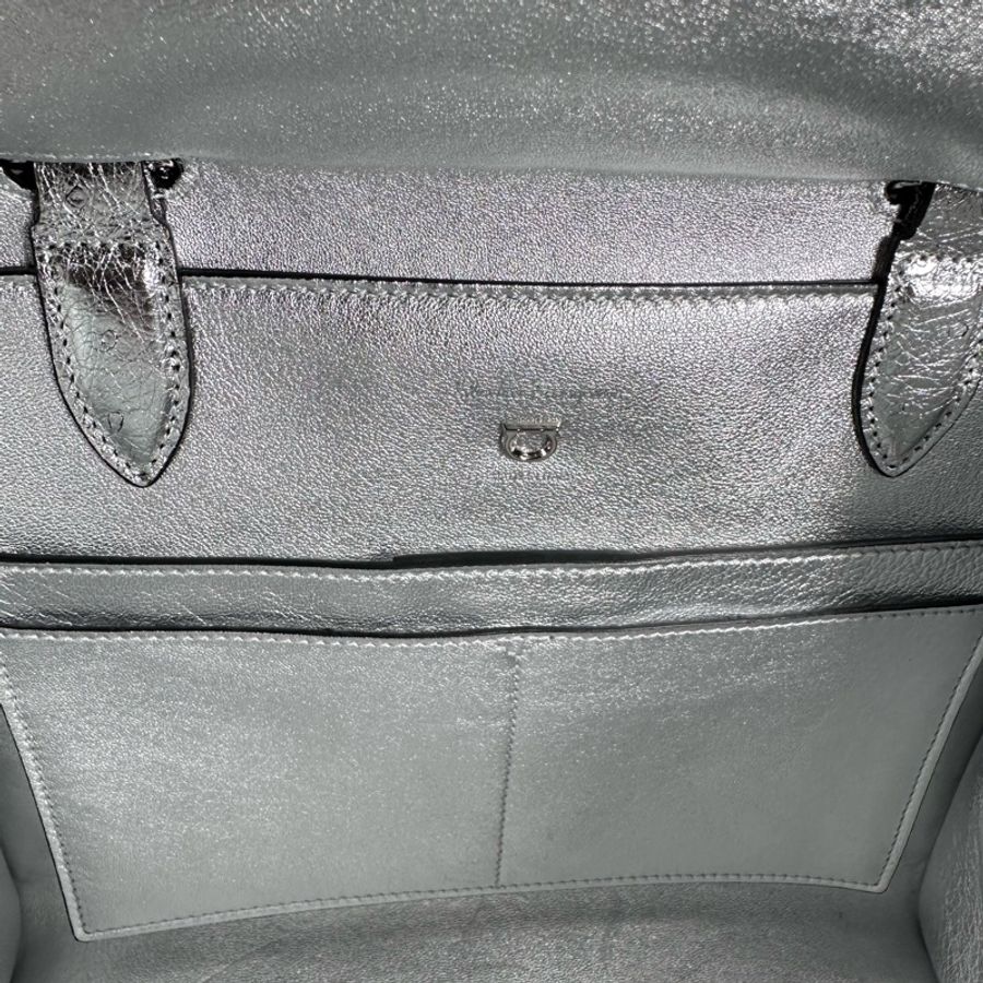 Salvatore Ferragamo Trifolio 鴕鳥皮手提/肩背包（亮銀）-18