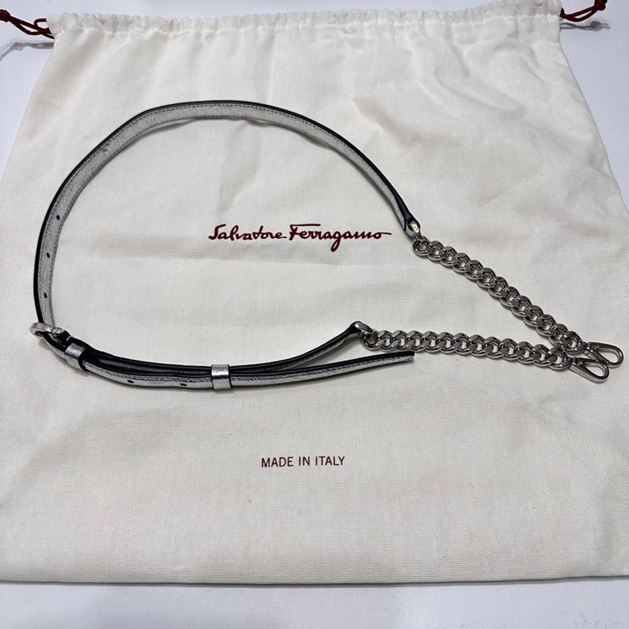Salvatore Ferragamo Trifolio 鴕鳥皮手提/肩背包（亮銀）-26