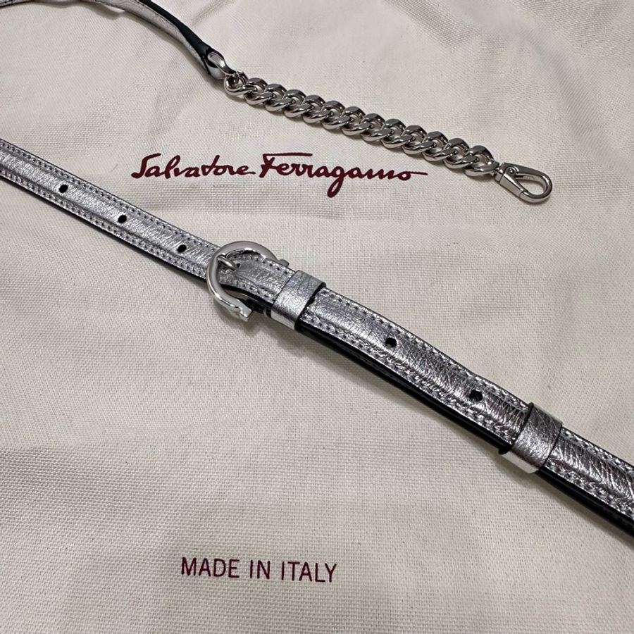 Salvatore Ferragamo Trifolio 鴕鳥皮手提/肩背包（亮銀）-28