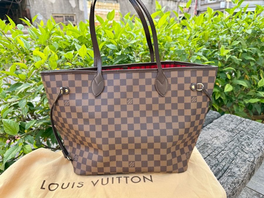 閒置新品LV棋盤格Neverfull MM DAMIER中款側背包購物包托特包M405原型號N51105-0